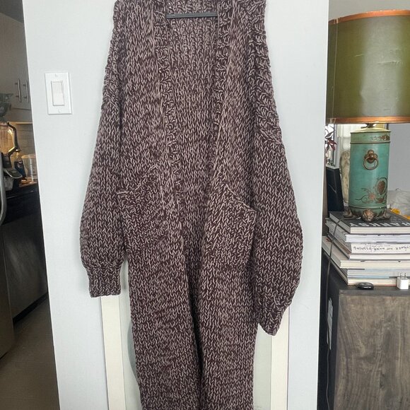 Etsy Oversized Maxi Knit Sweater with Pockets Brown Size 0/S - Picture 2 of 5